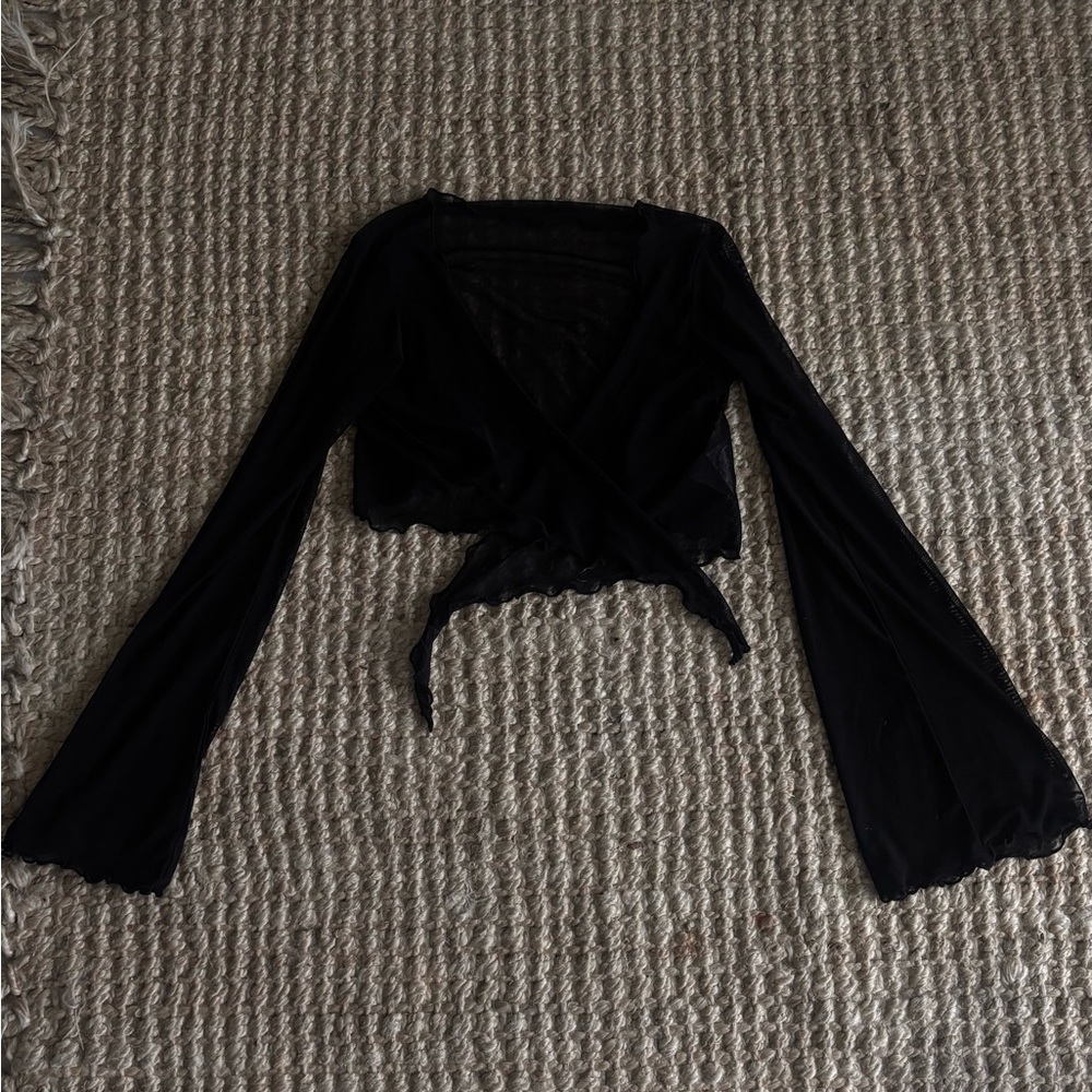 SHEIN Black Bell Sleeve Wrap Coverup